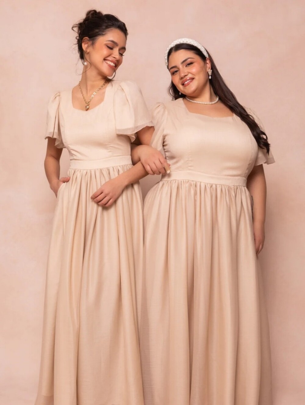 Ivy City Co Abbie Dress Champagne Maxi Flutter Sleeves *see description*